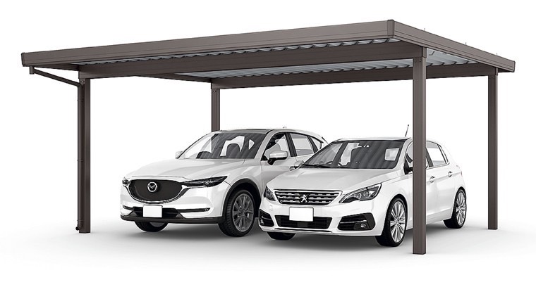 LIXIL　カーポート　外構　モダン　 おしゃれ　エクステリア　愛知・名古屋の外構専門店パートナーホームのエクステリア　製品一覧　カーポートSW　2台用　55-55型 オータムブラウン|パートナーホーム