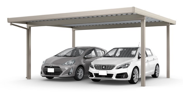 LIXIL　カーポート　外構　モダン　 おしゃれ　エクステリア　愛知・名古屋の外構専門店パートナーホームのエクステリア　製品一覧　カーポートSW　2台用　55-55型 シャイングレー|パートナーホーム