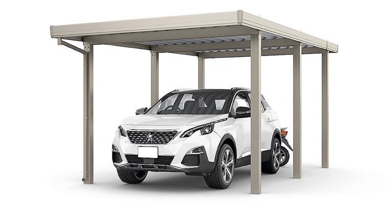 LIXIL　カーポート　外構　モダン　 おしゃれ　エクステリア　愛知・名古屋の外構専門店パートナーホームのエクステリア　製品一覧　カーポートSW　1500　1台用　奥行延長　30-55・12型 シャイングレー|パートナーホーム