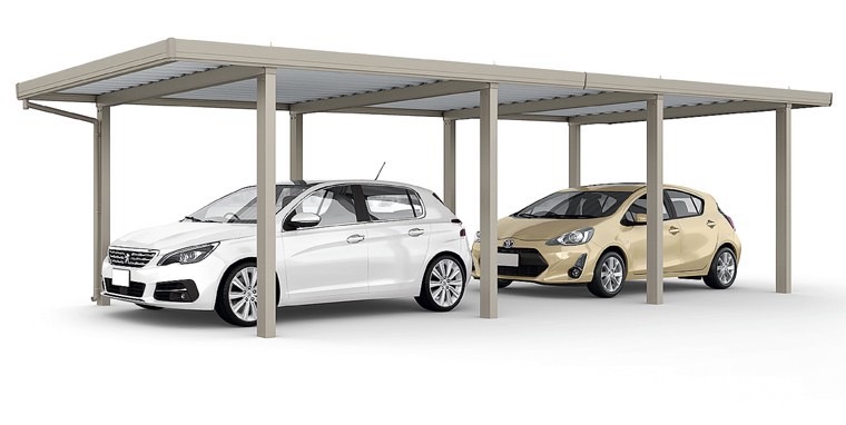 LIXIL　カーポート　外構　モダン　 おしゃれ　エクステリア　愛知・名古屋の外構専門店パートナーホームのエクステリア　製品一覧　カーポートSW　1500　2台用　縦2連棟（1台+1台）30-55・55型 シャイングレー|パートナーホーム