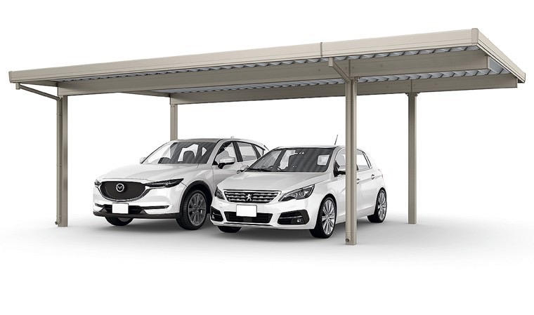 LIXIL　カーポート　外構　モダン　 おしゃれ　エクステリア　愛知・名古屋の外構専門店パートナーホームのエクステリア　製品一覧　カーポートSW　1500　2台用　間口延長 55・18-55型 シャイングレー|パートナーホーム