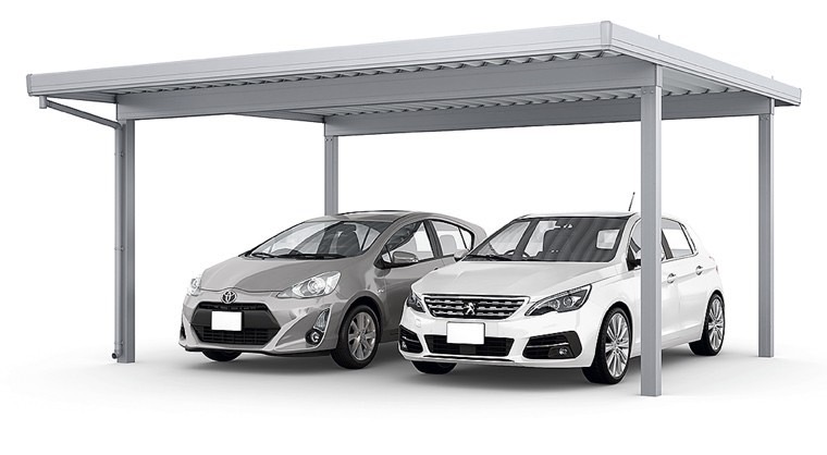 LIXIL　カーポート　外構　モダン　 おしゃれ　エクステリア　愛知・名古屋の外構専門店パートナーホームのエクステリア　製品一覧　カーポートSW　1500　2台用　55-55型 ナチュラルシルバー|パートナーホーム