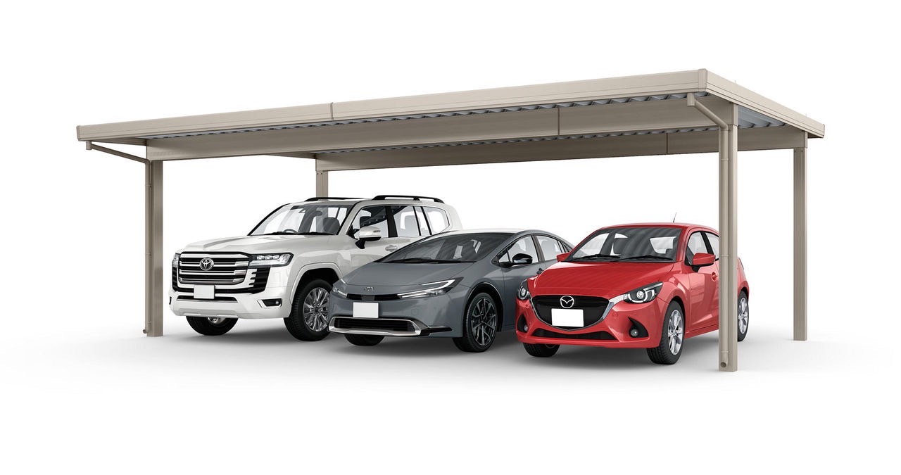 LIXIL　カーポート　外構　モダン　 おしゃれ　エクステリア　愛知・名古屋の外構専門店パートナーホームのエクステリア　製品一覧　カーポートSW　1500　3台用　80-55型 シャイングレー|パートナーホーム