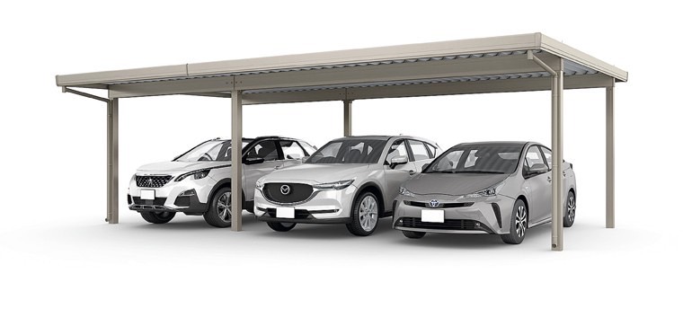 LIXIL　カーポート　外構　モダン　 おしゃれ　エクステリア　愛知・名古屋の外構専門店パートナーホームのエクステリア　製品一覧　カーポートSW　1500　3台用　30・55-55型 シャイングレー|パートナーホーム