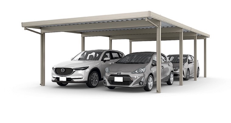 LIXIL　カーポート　外構　モダン　 おしゃれ　エクステリア　愛知・名古屋の外構専門店パートナーホームのエクステリア　製品一覧　カーポートSW　1500　４台用　55-55・55型 シャイングレー|パートナーホーム