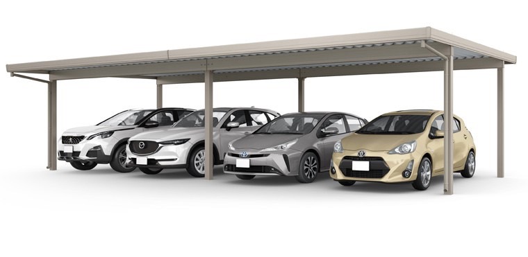 LIXIL　カーポート　外構　モダン　 おしゃれ　エクステリア　愛知・名古屋の外構専門店パートナーホームのエクステリア　製品一覧　カーポートSW　1500　4台用　55・55-55型 シャイングレー|パートナーホーム