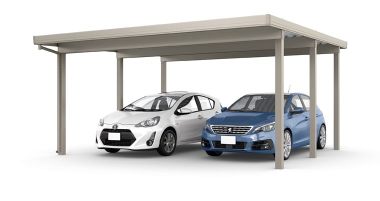 LIXIL　カーポート　外構　モダン　 おしゃれ　エクステリア　愛知・名古屋の外構専門店パートナーホームのエクステリア　製品一覧　カーポートST　3000　2台用　　奥行延長 55-55・12型 シャイングレー|パートナーホーム