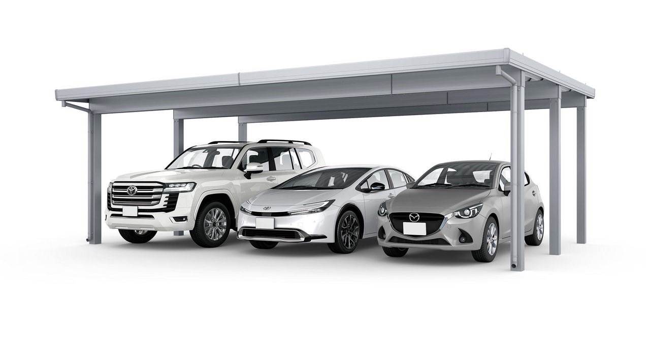 LIXIL　カーポート　外構　モダン　 おしゃれ　エクステリア　愛知・名古屋の外構専門店パートナーホームのエクステリア　製品一覧　カーポートST　3000　3台用　80-55型 ナチュラルシルバー|パートナーホーム