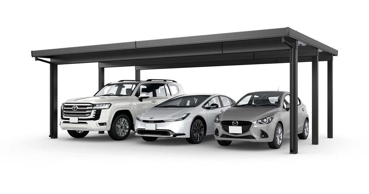 LIXIL　カーポート　外構　モダン　 おしゃれ　エクステリア　愛知・名古屋の外構専門店パートナーホームのエクステリア　製品一覧　カーポートST　3000　3台用　80-55型 ブラック|パートナーホーム