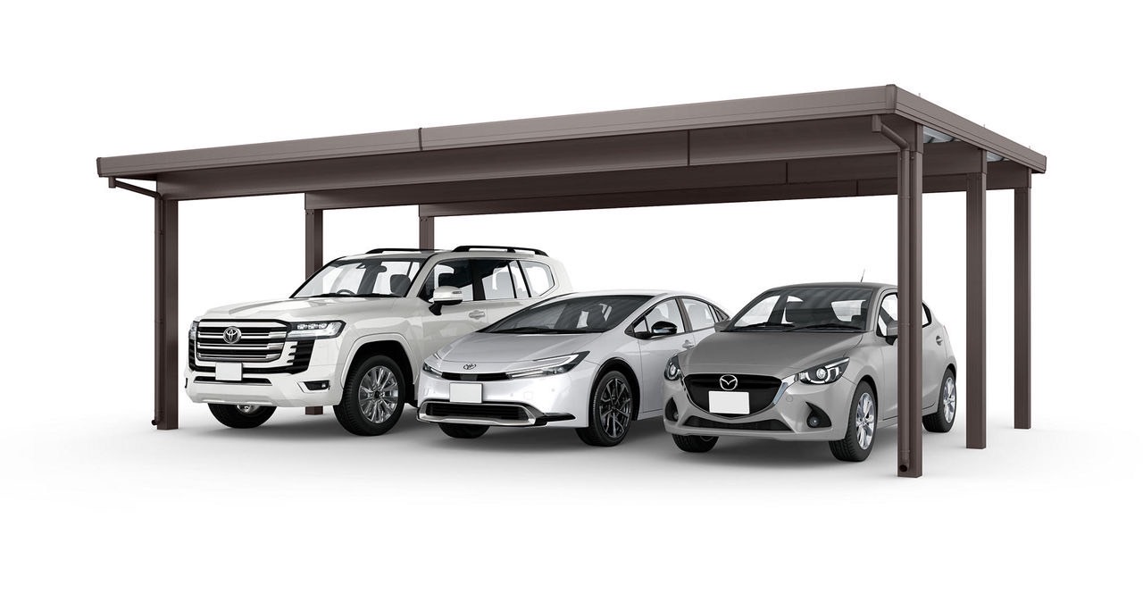 LIXIL　カーポート　外構　モダン　 おしゃれ　エクステリア　愛知・名古屋の外構専門店パートナーホームのエクステリア　製品一覧　カーポートST　3000　3台用　80-55型 オータムブラウン|パートナーホーム