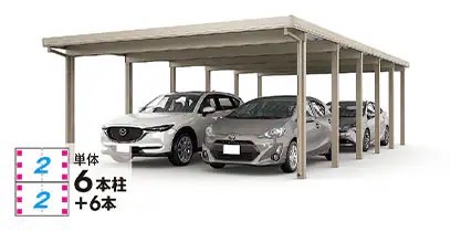 LIXIL　カーポート　外構　モダン　 おしゃれ　エクステリア　愛知・名古屋の外構専門店パートナーホームのエクステリア　製品一覧　カーポートST　3000　4台用　縦2連棟（2台+2台） 55-55・55型 シャイングレー|パートナーホーム