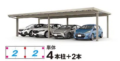 LIXIL　カーポート　外構　モダン　 おしゃれ　エクステリア　愛知・名古屋の外構専門店パートナーホームのエクステリア　製品一覧　カーポートST　3000　4台用　横２連棟（2台+2台） 55・55-55型 シャイングレー|パートナーホーム