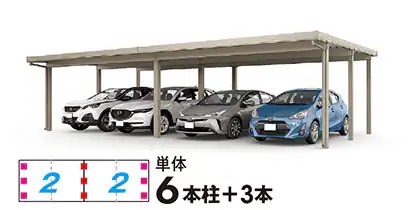 LIXIL　カーポート　外構　モダン　 おしゃれ　エクステリア　愛知・名古屋の外構専門店パートナーホームのエクステリア　製品一覧　カーポートST　3000　4台用　横２連棟（2台+2台） 55・55-55型 シャイングレー|パートナーホーム