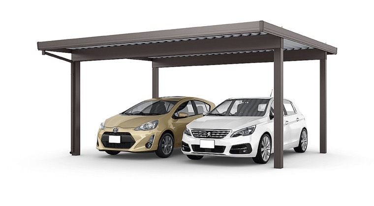 LIXIL　カーポート　外構　モダン　 おしゃれ　エクステリア　愛知・名古屋の外構専門店パートナーホームのエクステリア　製品一覧　カーポートST　4500　2台用　55-55型 オータムブラウン|パートナーホーム