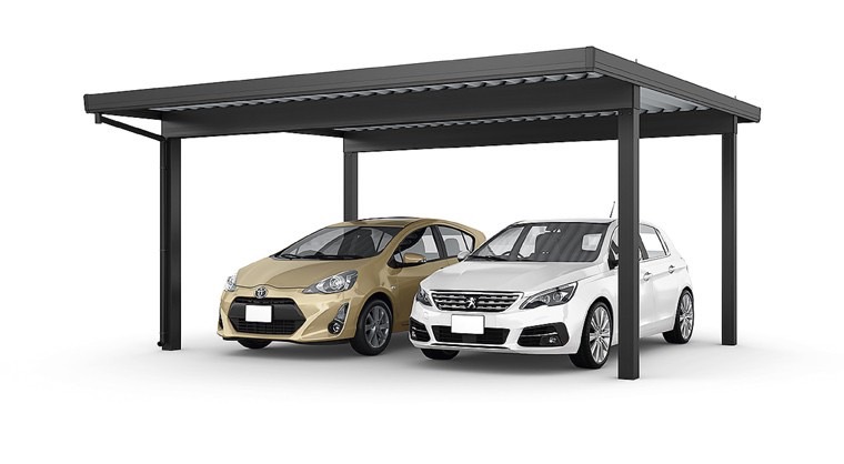 LIXIL　カーポート　外構　モダン　 おしゃれ　エクステリア　愛知・名古屋の外構専門店パートナーホームのエクステリア　製品一覧　カーポートST　4500　2台用　55-55型 ブラック|パートナーホーム
