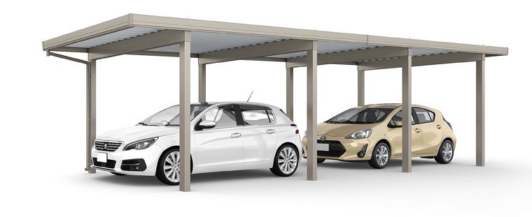 LIXIL　カーポート　外構　モダン　 おしゃれ　エクステリア　愛知・名古屋の外構専門店パートナーホームのエクステリア　製品一覧　カーポートST　4500　2台用　縦2連棟（1台+1台）30-55・55型 シャイングレー|パートナーホーム