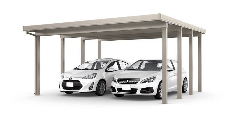 LIXIL　カーポート　外構　モダン　 おしゃれ　エクステリア　愛知・名古屋の外構専門店パートナーホームのエクステリア　製品一覧　カーポートST　4500　2台用　奥行き延長55-55・12型 シャイングレー|パートナーホーム