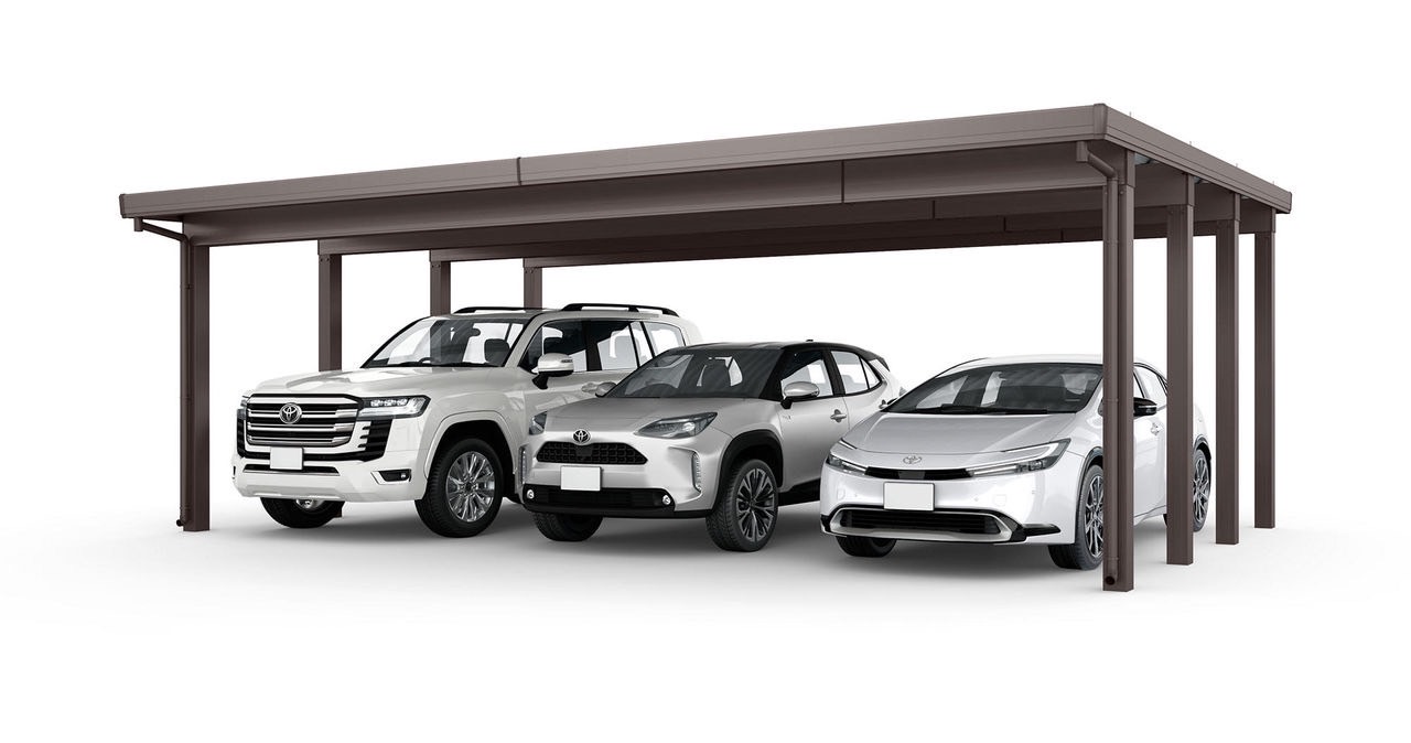 LIXIL　カーポート　外構　モダン　 おしゃれ　エクステリア　愛知・名古屋の外構専門店パートナーホームのエクステリア　製品一覧　カーポートST　4500　3台用　オータムブラウン|パートナーホーム