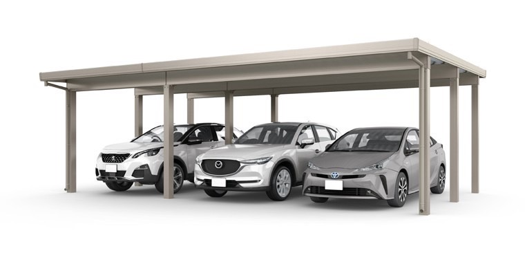LIXIL　カーポート　外構　モダン　 おしゃれ　エクステリア　愛知・名古屋の外構専門店パートナーホームのエクステリア　製品一覧　カーポートST　4500　3台用　横2連棟（1台+2台）6本柱 30・55-55型 シャイングレー|パートナーホーム