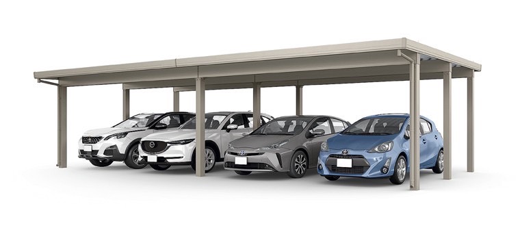 LIXIL　カーポート　外構　モダン　 おしゃれ　エクステリア　愛知・名古屋の外構専門店パートナーホームのエクステリア　製品一覧　カーポートST　4500　4台用　横2連棟（2台+2台）6本柱 55・55-55型 シャイングレー|パートナーホーム