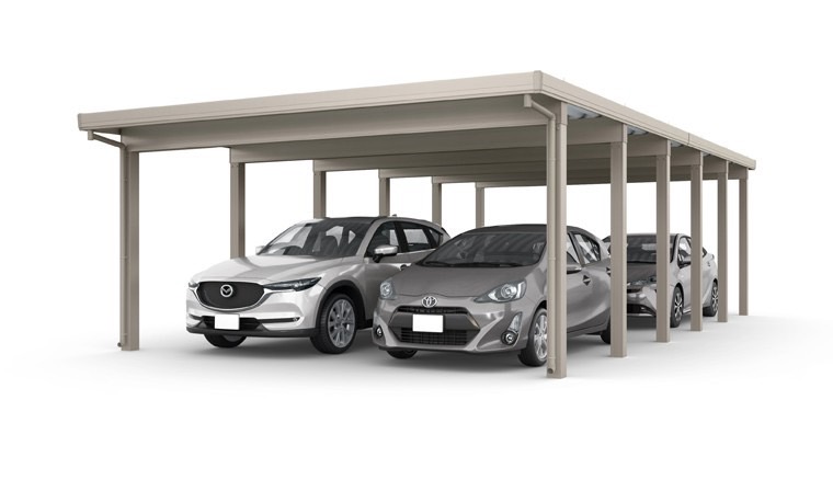 LIXIL　カーポート　外構　モダン　 おしゃれ　エクステリア　愛知・名古屋の外構専門店パートナーホームのエクステリア　製品一覧　カーポートST　4500　4台用　横2連棟（2台+2台）6本柱 55・55-55型 シャイングレー|パートナーホーム