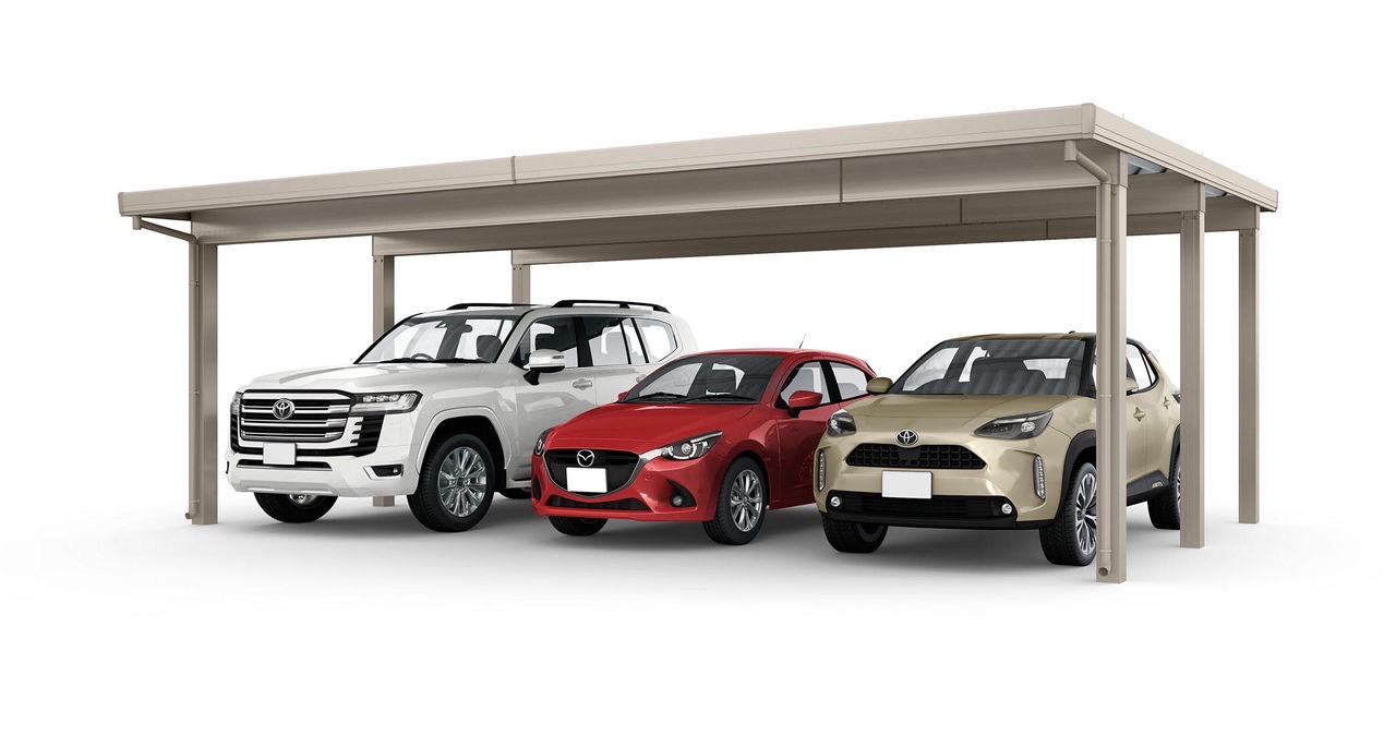 LIXIL　カーポート　外構　モダン　 おしゃれ　エクステリア　愛知・名古屋の外構専門店パートナーホームのエクステリア　製品一覧　カーポートST　4500　3台用　|パートナーホーム