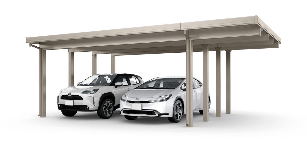 LIXIL　カーポート　外構　モダン　 おしゃれ　エクステリア　愛知・名古屋の外構専門店パートナーホームのエクステリア　製品一覧　カーポートST　6000　2台用　間口延長 55・18-55型 シャイングレー|パートナーホーム