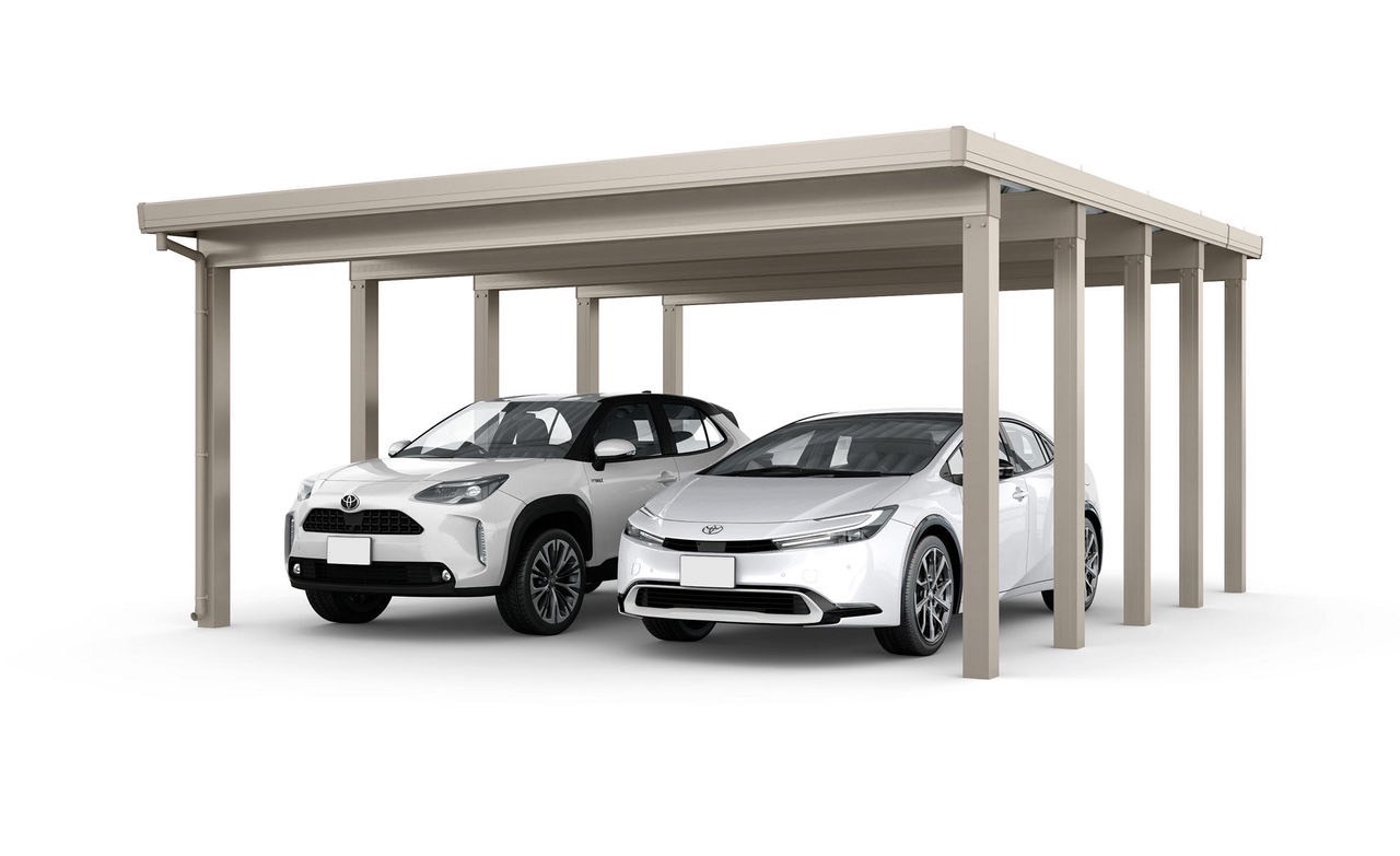 LIXIL　カーポート　外構　モダン　 おしゃれ　エクステリア　愛知・名古屋の外構専門店パートナーホームのエクステリア　製品一覧　カーポートST　6000　2台用　奥行延長 55-55・12型 シャイングレー|パートナーホーム