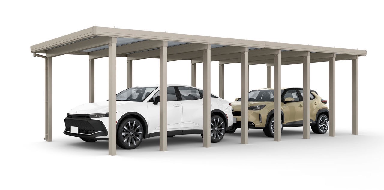 LIXIL　カーポート　外構　モダン　 おしゃれ　エクステリア　愛知・名古屋の外構専門店パートナーホームのエクステリア　製品一覧　カーポートST　6000　2台用　縦2連棟（1台+1台）30-55・55型 シャイングレー|パートナーホーム