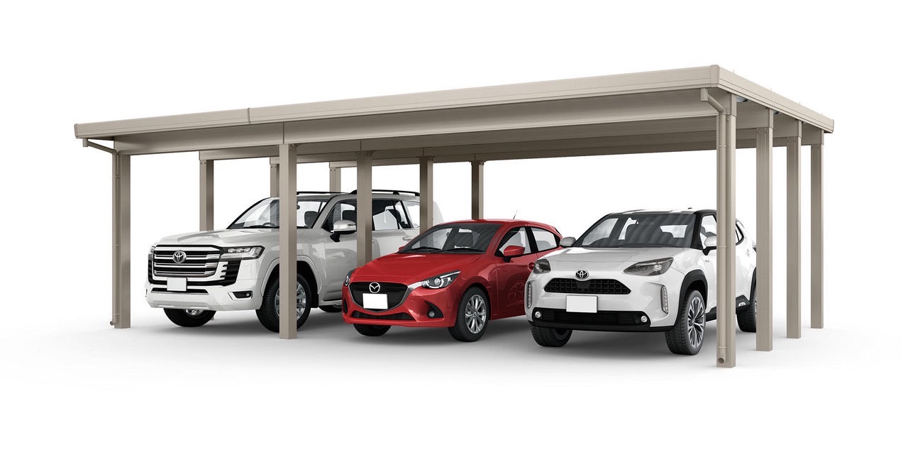 LIXIL　カーポート　外構　モダン　 おしゃれ　エクステリア　愛知・名古屋の外構専門店パートナーホームのエクステリア　製品一覧　カーポートST　6000　3台用　|パートナーホーム