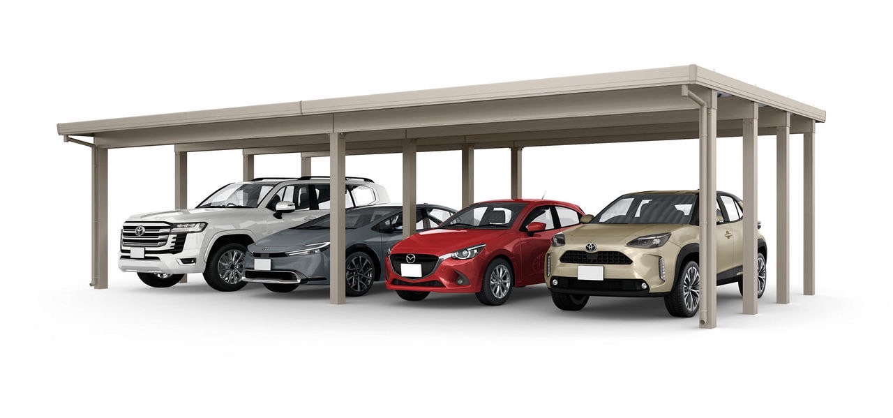 LIXIL　カーポート　外構　モダン　 おしゃれ　エクステリア　愛知・名古屋の外構専門店パートナーホームのエクステリア　製品一覧　カーポートST　6000　4台用　横2連棟（2台+2台）55-55・55型 シャイングレー|パートナーホーム
