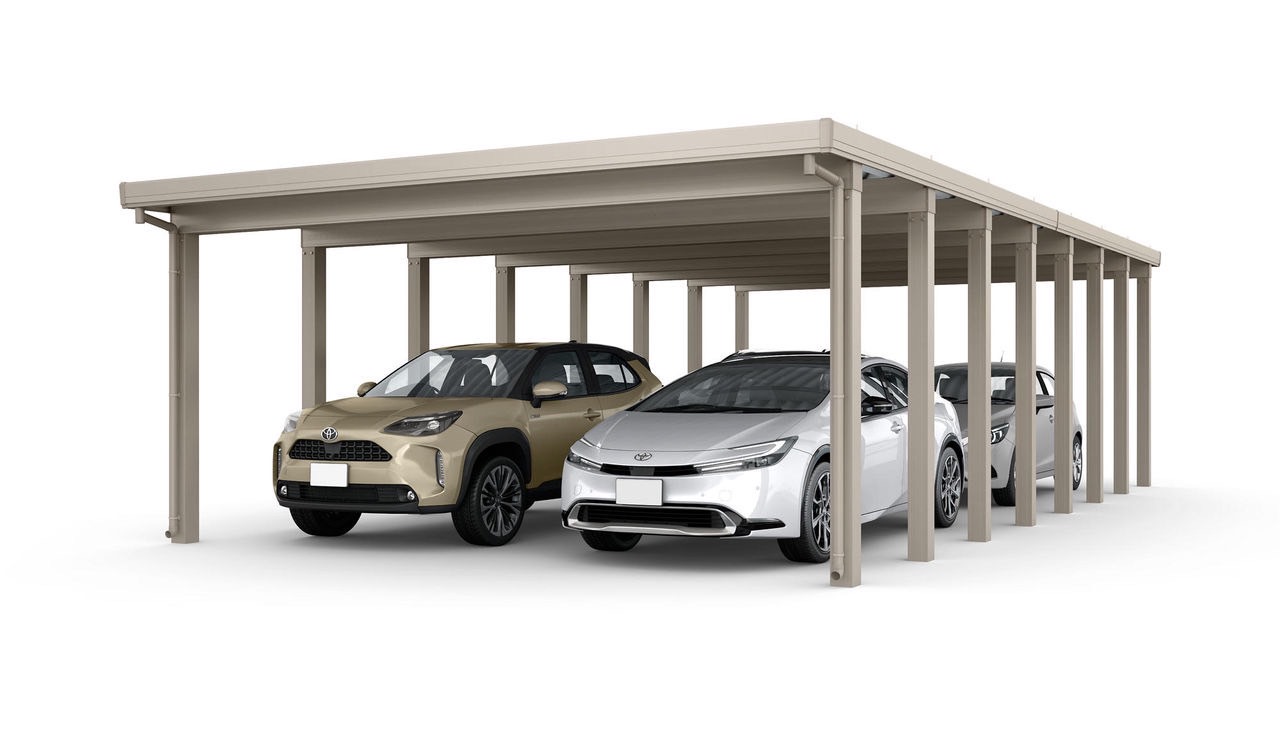 LIXIL　カーポート　外構　モダン　 おしゃれ　エクステリア　愛知・名古屋の外構専門店パートナーホームのエクステリア　製品一覧　カーポートST　6000　4台用　縦2連棟（2台+2台）8本柱 55-55・55型 シャイングレー|パートナーホーム
