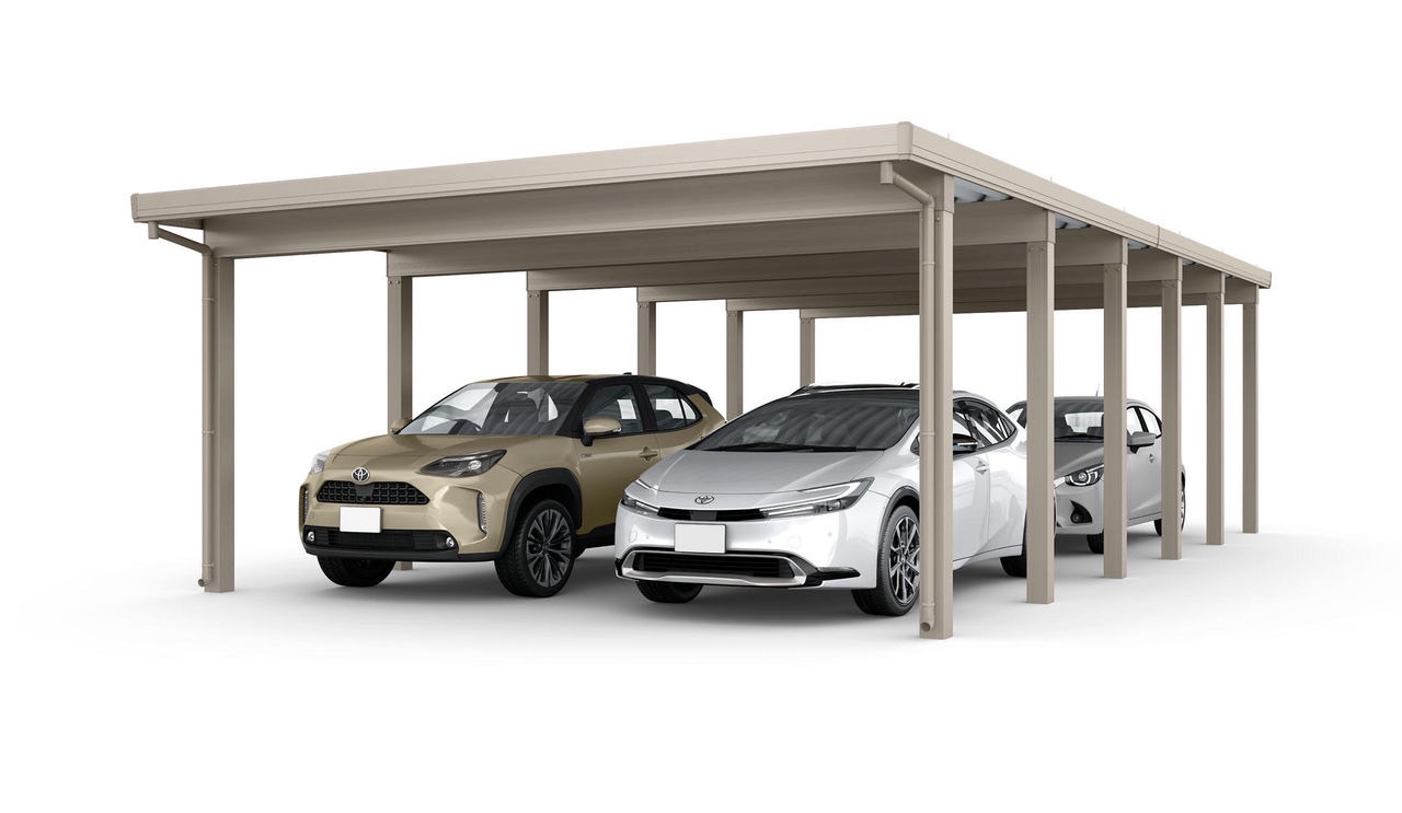 LIXIL　カーポート　外構　モダン　 おしゃれ　エクステリア　愛知・名古屋の外構専門店パートナーホームのエクステリア　製品一覧　カーポートST　6000　4台用　縦2連棟（2台+2台）55-55・55型 シャイングレー　6本柱|パートナーホーム