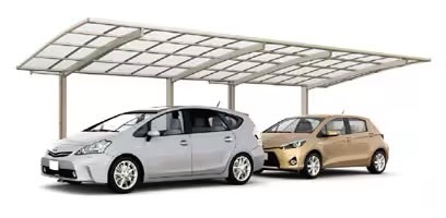 LIXIL　カーポート　外構　モダン　 おしゃれ　エクステリア　愛知・名古屋の外構専門店パートナーホームのエクステリア　製品一覧　フーゴ　縦2連棟 1台用タイプを奥行方向に2棟並べたタイプ。縦長の敷地を利用して2台分の駐車スペースを確保します。|パートナーホーム