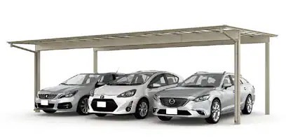 LIXIL　カーポート　外構　モダン　 おしゃれ　エクステリア　愛知・名古屋の外構専門店パートナーホームのエクステリア　製品一覧　フーゴ　3台用 車3台まで駐車できます。中央に柱がないので、駐車スペースをすっきり大きく使えます。|パートナーホーム