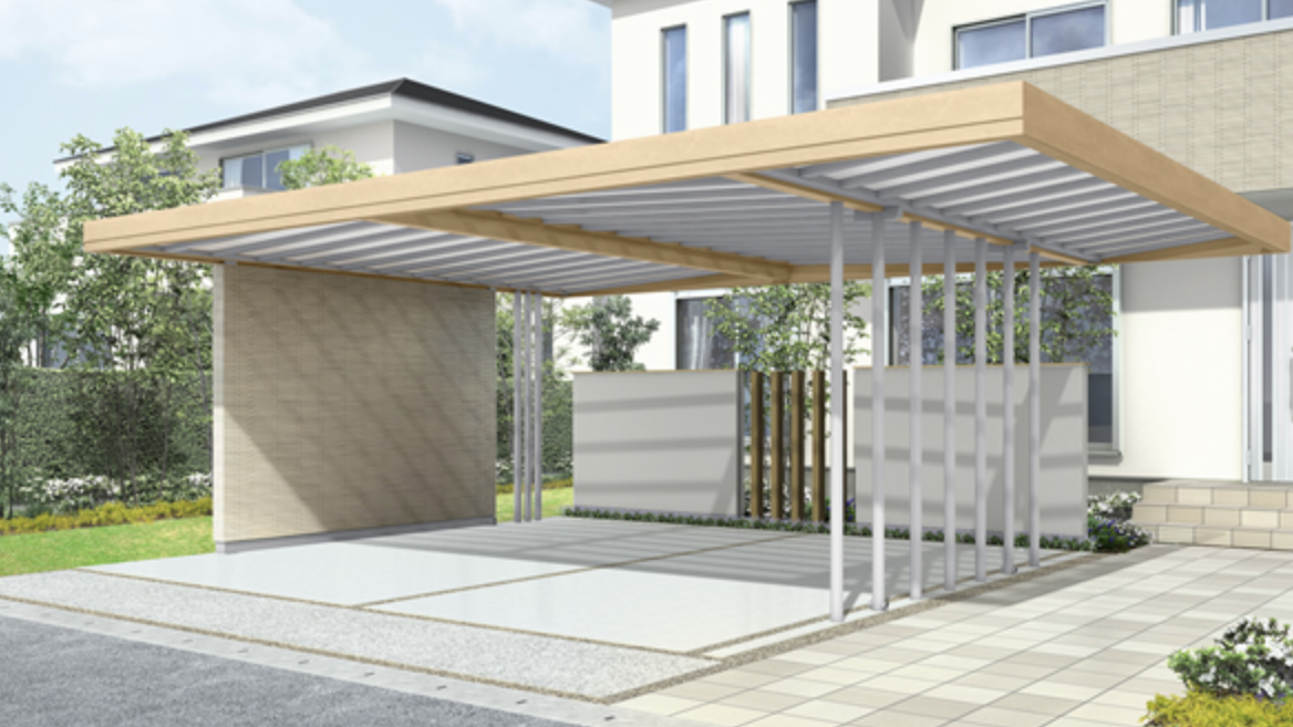 LIXIL　カーポート　外構　モダン　 おしゃれ　エクステリア　愛知・名古屋の外構専門店パートナーホームのエクステリア　製品一覧　Gルーフ カールーフタイプ　天井材なし　フリーウォール|パートナーホーム