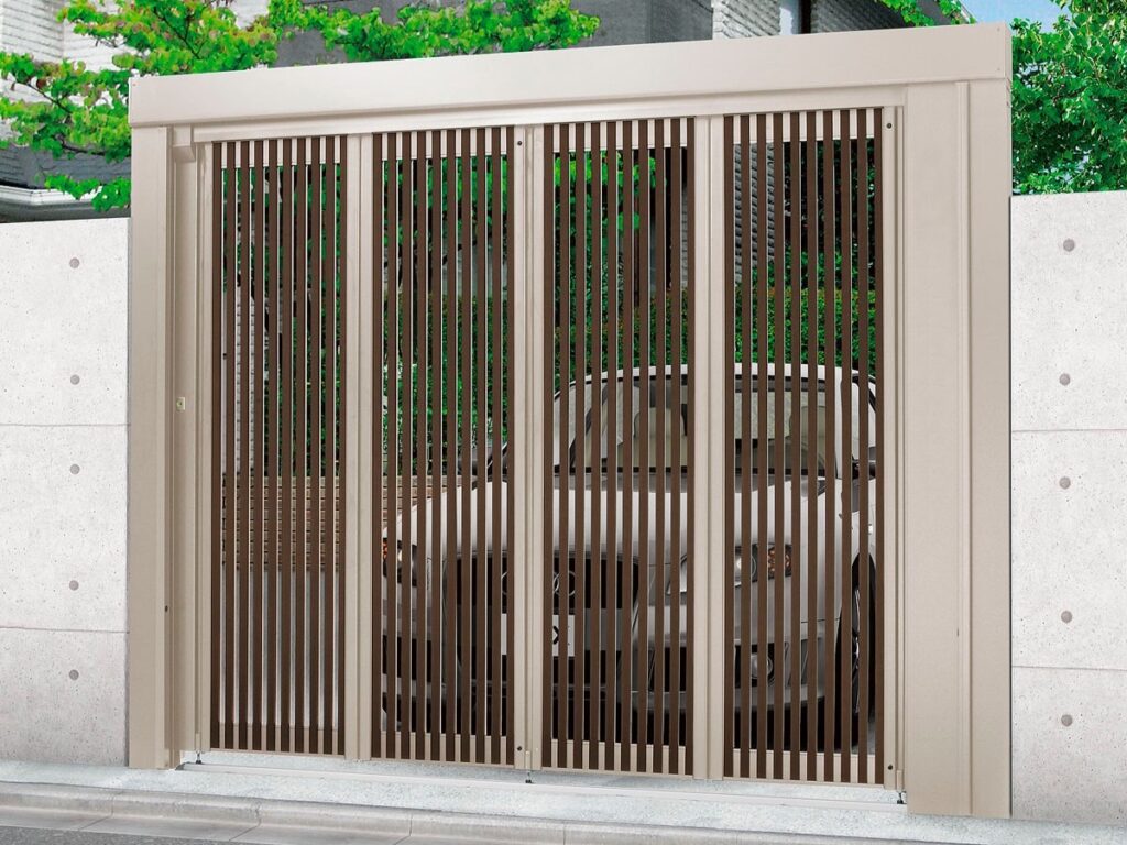 LIXIL　プレミエスゲートシングル・ワイド　KA型【外構エクステリア商品】LIXIL　ハンガーゲート　外構　モダン　 おしゃれ　エクステリア　愛知・名古屋の外構専門店パートナーホームのエクステリア　製品一覧　プレミエスゲートシングル　KA型　　シャイングレー+柿渋 電動タイプ 右引き|パートナーホーム