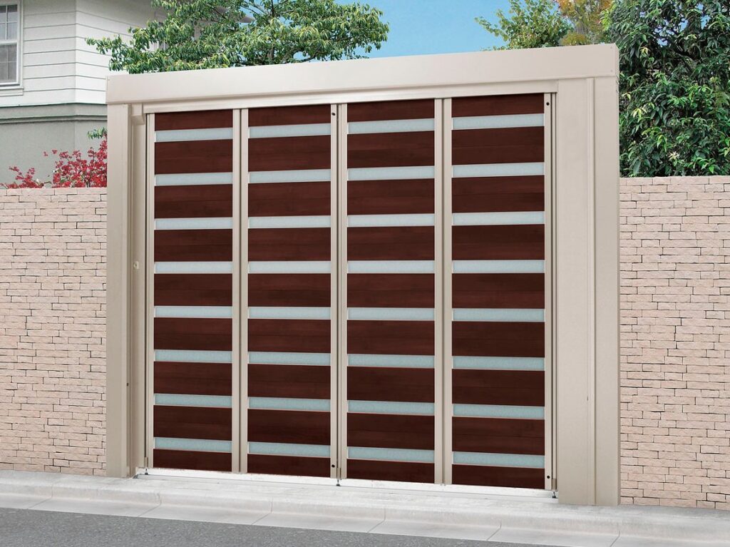 LIXIL　プレミエスゲートシングル・ワイド　YA型【外構エクステリア商品】LIXIL　ハンガーゲート　外構　モダン　 おしゃれ　エクステリア　愛知・名古屋の外構専門店パートナーホームのエクステリア　製品一覧　プレミエスゲートシングル　YA型シャイングレー+クリエダーク 電動タイプ|パートナーホーム