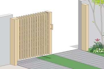 LIXIL　伸縮門扉　伸縮ゲート　外構　モダン　 おしゃれ　エクステリア　愛知・名古屋の外構専門店パートナーホームのエクステリア　製品一覧　伸縮門扉QA HG型　舗装面は、境界ギリギリまで施工できます。|パートナーホーム