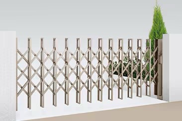 LIXIL　伸縮門扉　伸縮ゲート　外構　モダン　 おしゃれ　エクステリア　愛知・名古屋の外構専門店パートナーホームのエクステリア　製品一覧　伸縮門扉QA HG型　片開き 最もポピュラーな片開き。最大開口幅は4.09mと、大型車にも対応します。|パートナーホーム