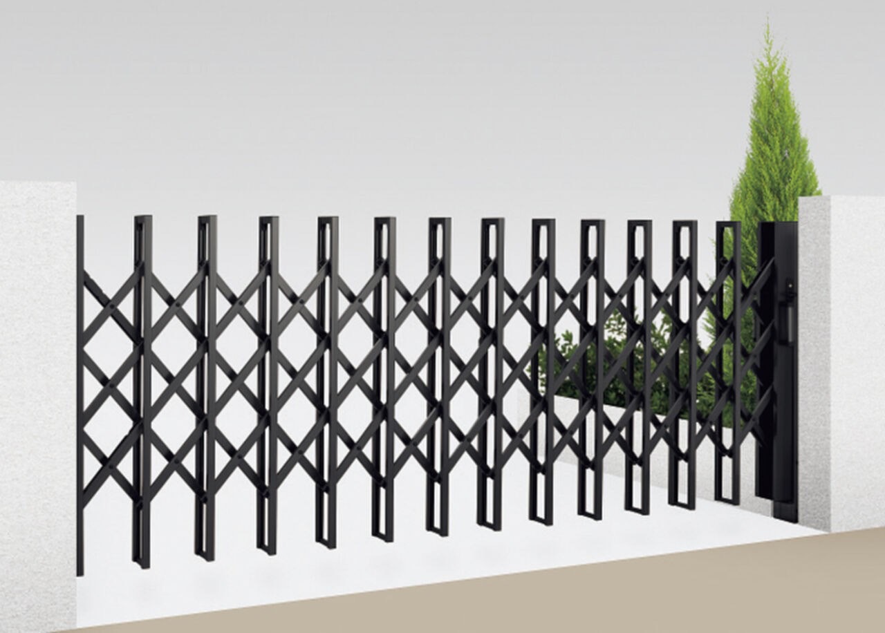 LIXIL　伸縮門扉　伸縮ゲート　外構　モダン　 おしゃれ　エクステリア　愛知・名古屋の外構専門店パートナーホームのエクステリア　製品一覧　伸縮門扉QA HG型　ブラック|パートナーホーム