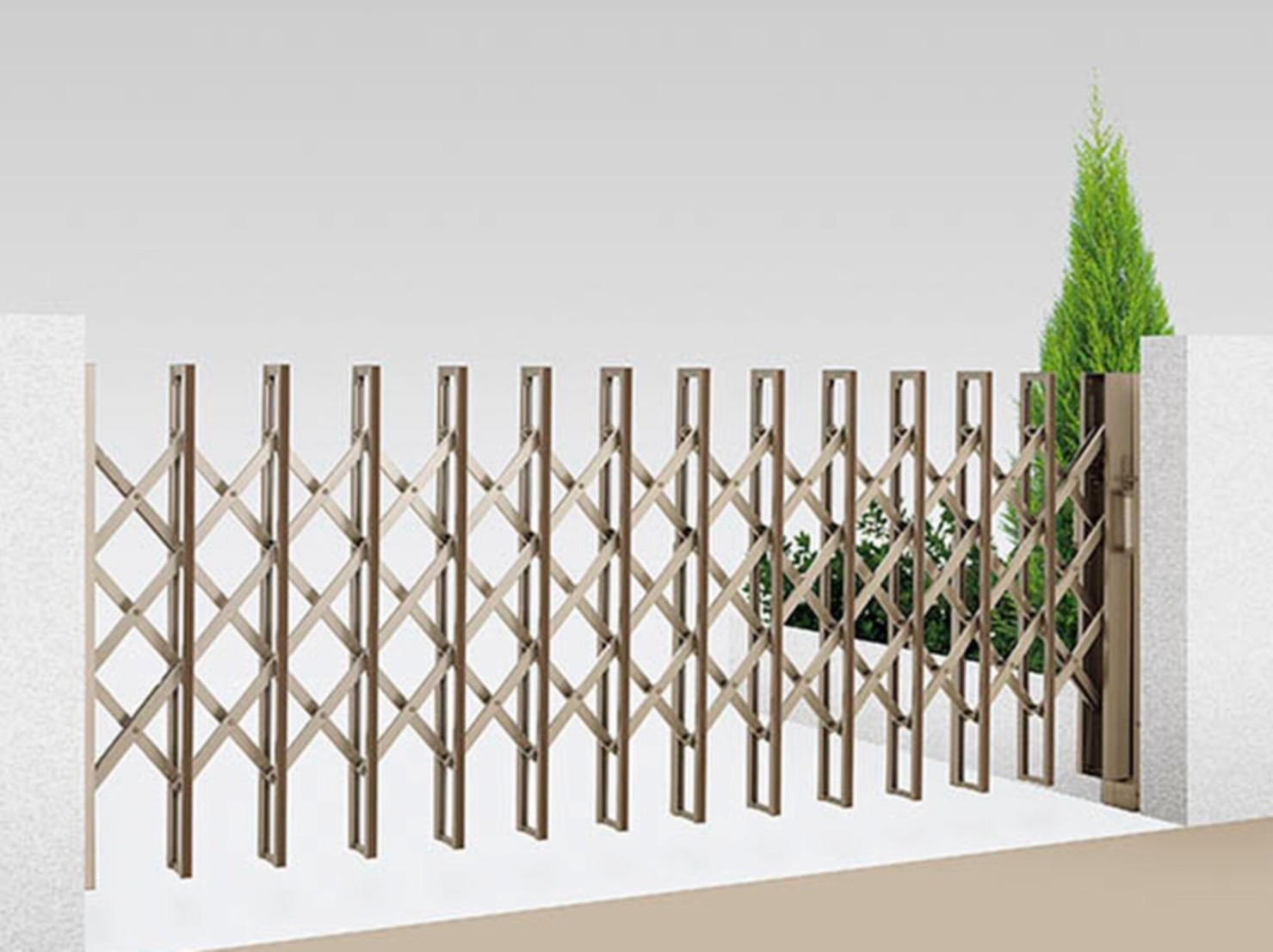 LIXIL　伸縮門扉　伸縮ゲート　外構　モダン　 おしゃれ　エクステリア　愛知・名古屋の外構専門店パートナーホームのエクステリア　製品一覧　伸縮門扉QA HG型　シャイングレー＋クリエモカ|パートナーホーム