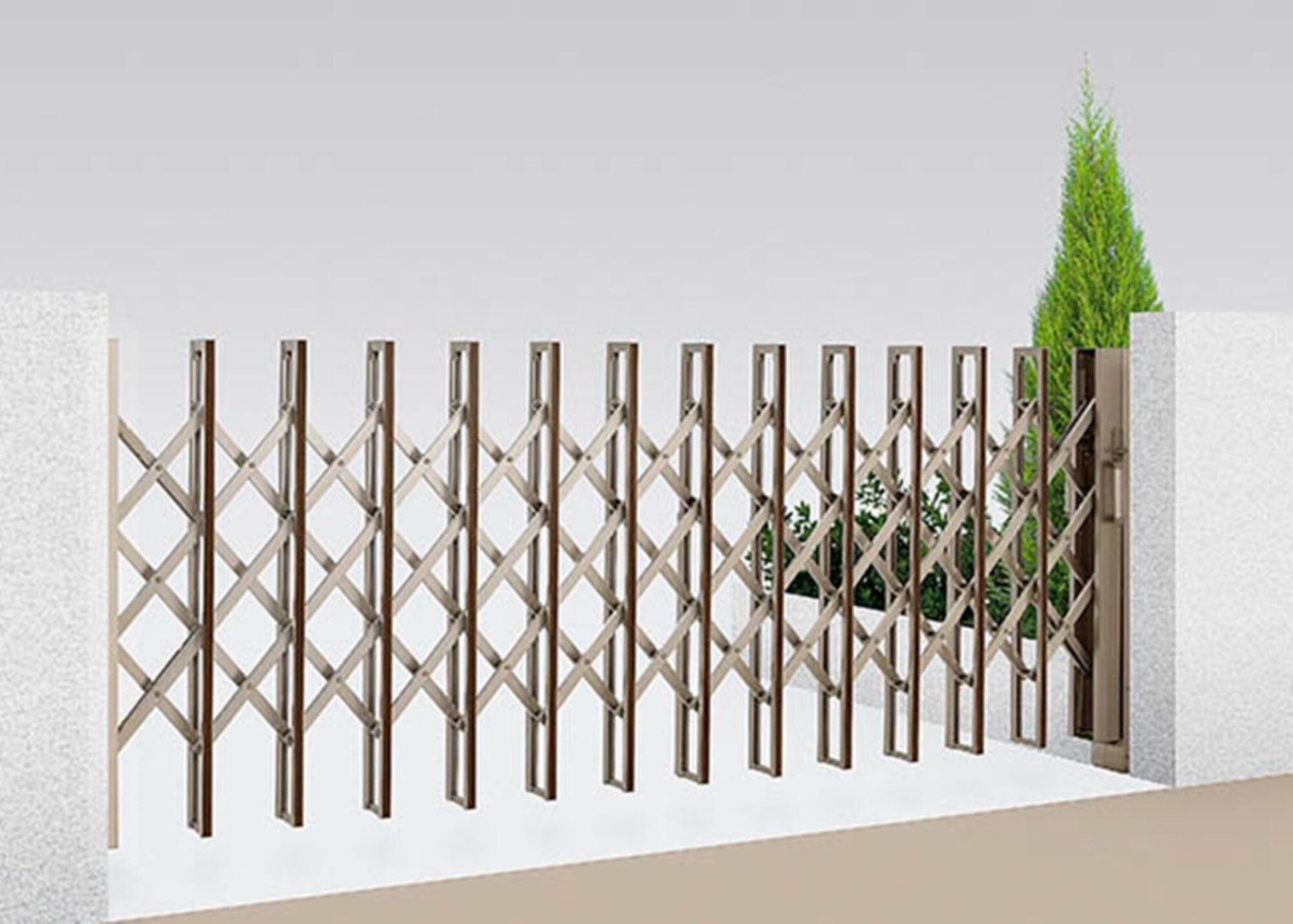 LIXIL　伸縮門扉　伸縮ゲート　外構　モダン　 おしゃれ　エクステリア　愛知・名古屋の外構専門店パートナーホームのエクステリア　製品一覧　伸縮門扉QA HG型　シャイングレー＋クリエダーク|パートナーホーム