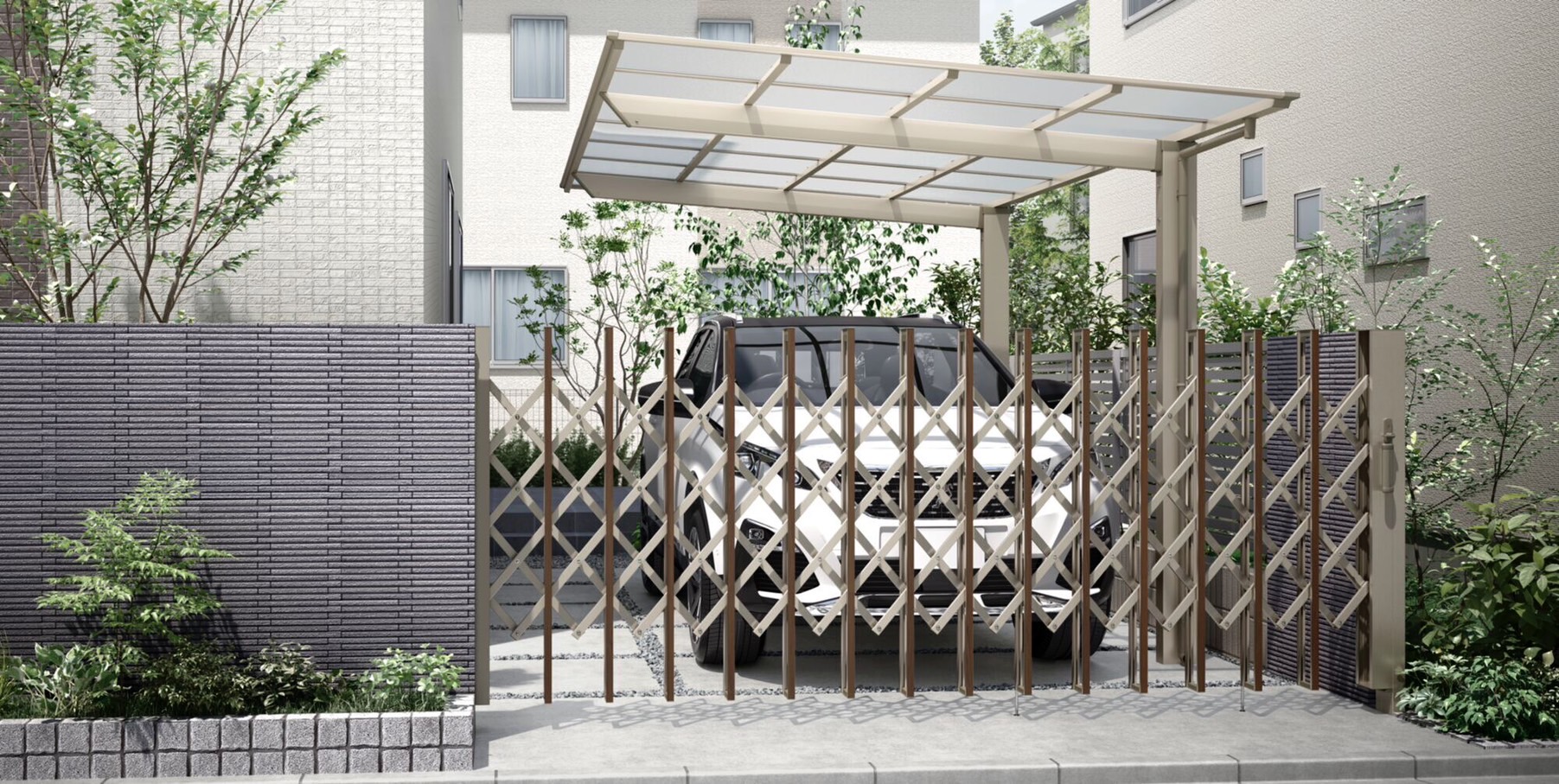 LIXIL　伸縮門扉　伸縮ゲート　外構　モダン　 おしゃれ　エクステリア　愛知・名古屋の外構専門店パートナーホームのエクステリア　製品一覧　伸縮門扉QA HG型　表紙|パートナーホーム