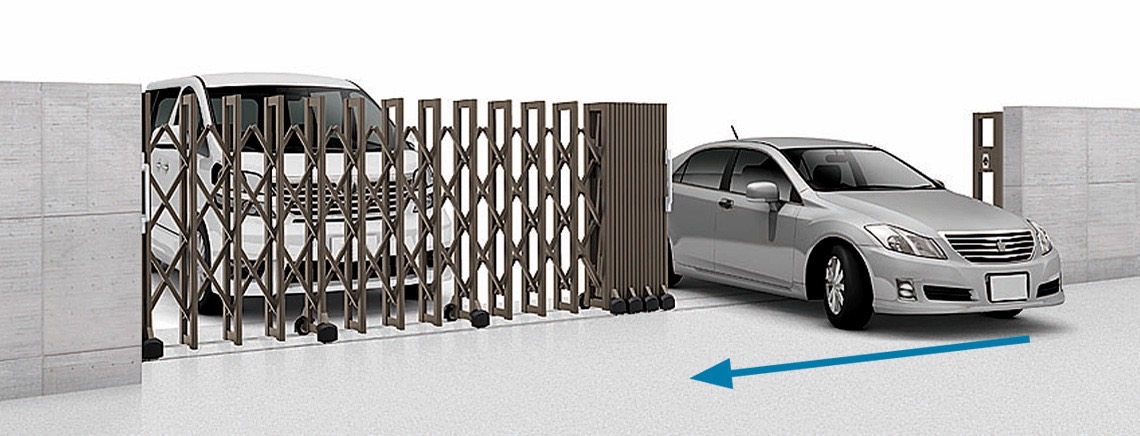 LIXIL　伸縮門扉　伸縮ゲート　外構　モダン　 おしゃれ　エクステリア　愛知・名古屋の外構専門店パートナーホームのエクステリア　製品一覧　グランシャイン　右側を開閉|パートナーホーム