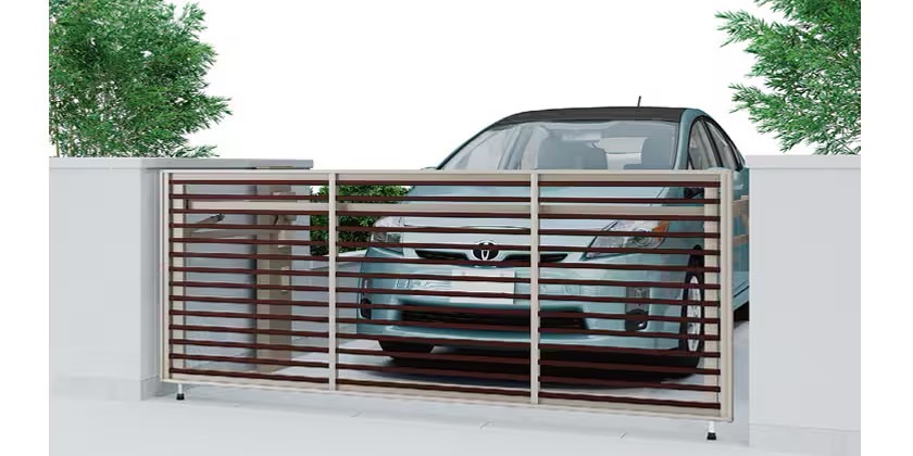 LIXIL　跳ね上げ門扉　オーバードア　外構　モダン　 おしゃれ　エクステリア　愛知・名古屋の外構専門店パートナーホームのエクステリア　製品一覧　オーバードアS　１型　シャイングレー+クリエダーク 27-10 電動標準タイプ|パートナーホーム