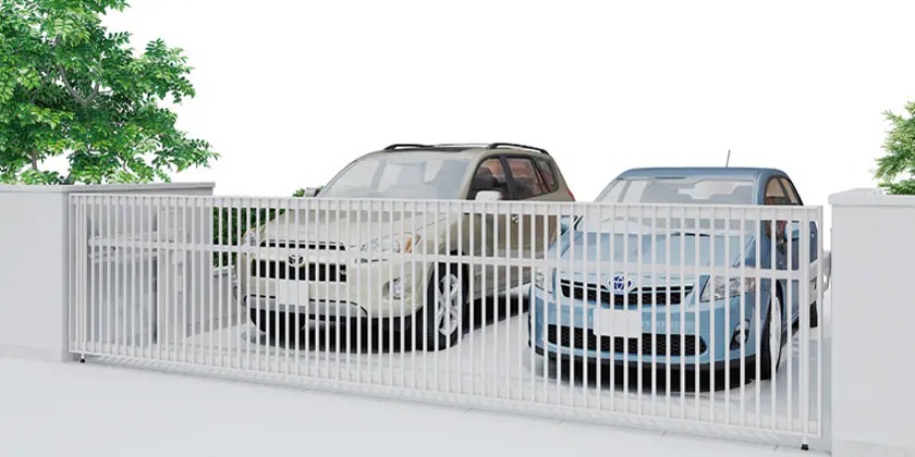 LIXIL　跳ね上げ門扉　オーバードア　外構　モダン　 おしゃれ　エクステリア　愛知・名古屋の外構専門店パートナーホームのエクステリア　製品一覧　ワイドオーバードアS　2型　ナチュラルシルバーF 54-12 電動標準タイプ ソーラー仕様|パートナーホーム