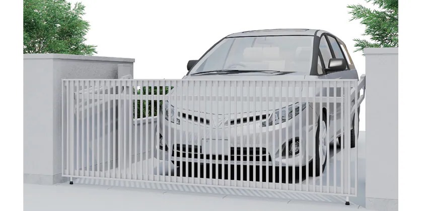 LIXIL　跳ね上げ門扉　オーバードア　外構　モダン　 おしゃれ　エクステリア　愛知・名古屋の外構専門店パートナーホームのエクステリア　製品一覧　オーバードアS　2型　ナチュラルシルバーF 30-10 手動ハイルーフタイプ|パートナーホーム