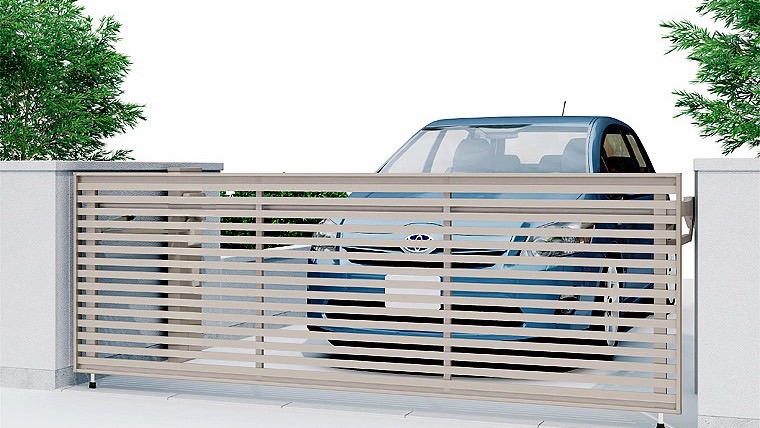 LIXIL　跳ね上げ門扉　オーバードア　外構　モダン　 おしゃれ　エクステリア　愛知・名古屋の外構専門店パートナーホームのエクステリア　製品一覧　オーバードアS　3型　シャイングレー 30-10 電動標準タイプ|パートナーホーム