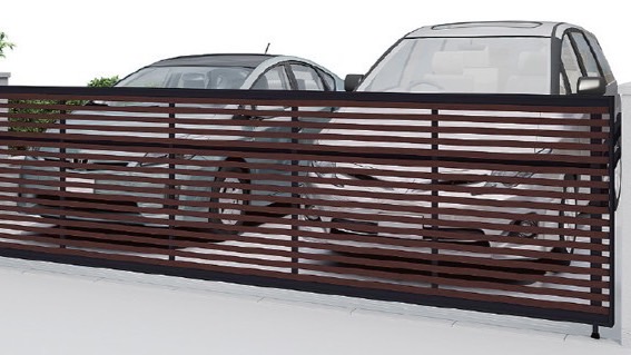 LIXIL　跳ね上げ門扉　オーバードア　外構　モダン　 おしゃれ　エクステリア　愛知・名古屋の外構専門店パートナーホームのエクステリア　製品一覧　ワイドオーバードアS　3型　ブラック+クリエダーク 54-12 電動ハイルーフタイプ|パートナーホーム